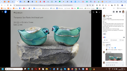 Turquoise Sea Rocks bird bead pair #524025