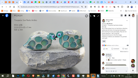 2 Perles en verre Oiseaux bleu vert Sea Rocks #124205