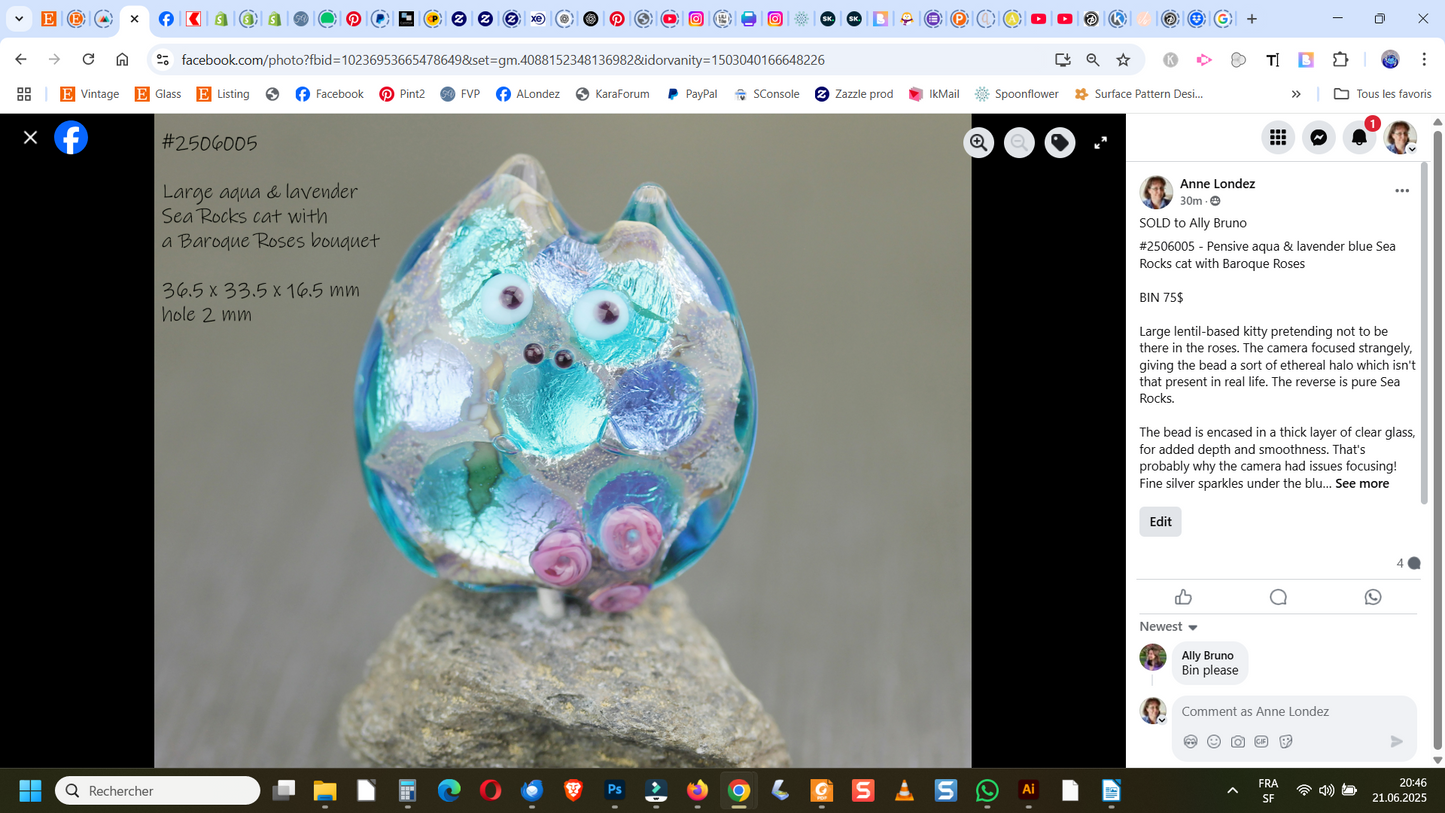 #2506005 - Pensive aqua & lavender blue Sea Rocks cat with Baroque Roses