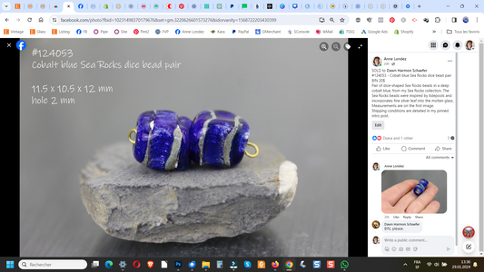 #124053 - Cobalt blue Sea Rocks dice bead pair