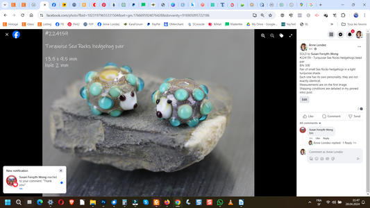 2 Perles en verre Hérissons bleu turquoise Sea Rocks #224159