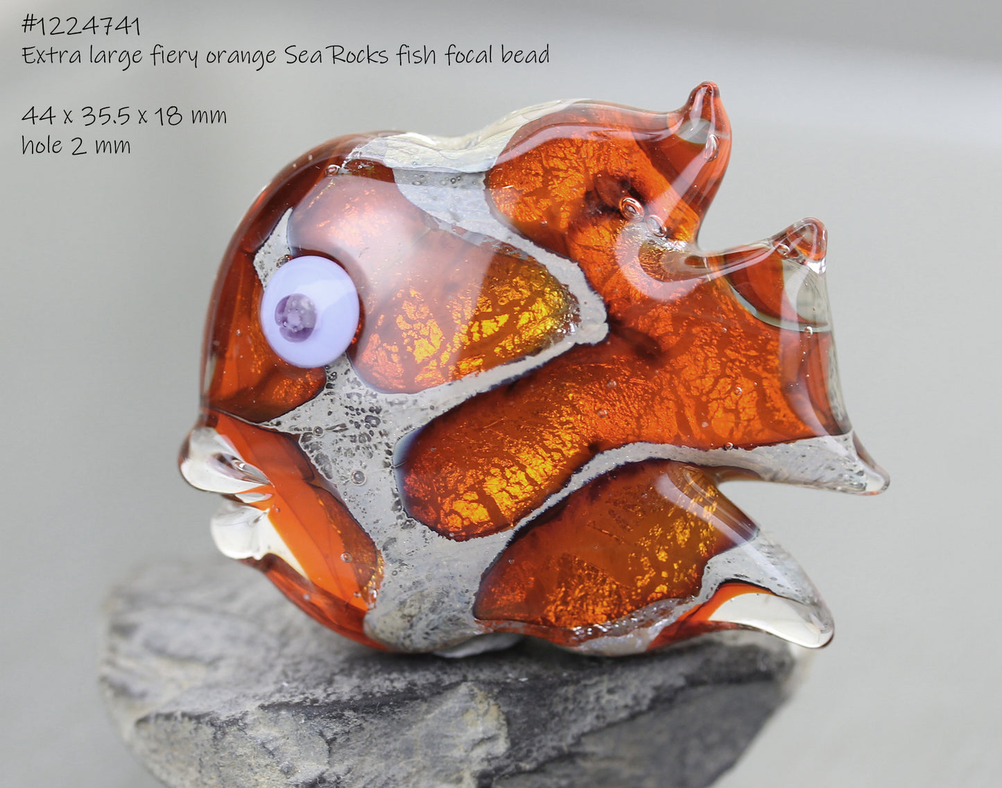 Large fiery orange Sea Rocks fish lampwork glass focal bead #1124812s