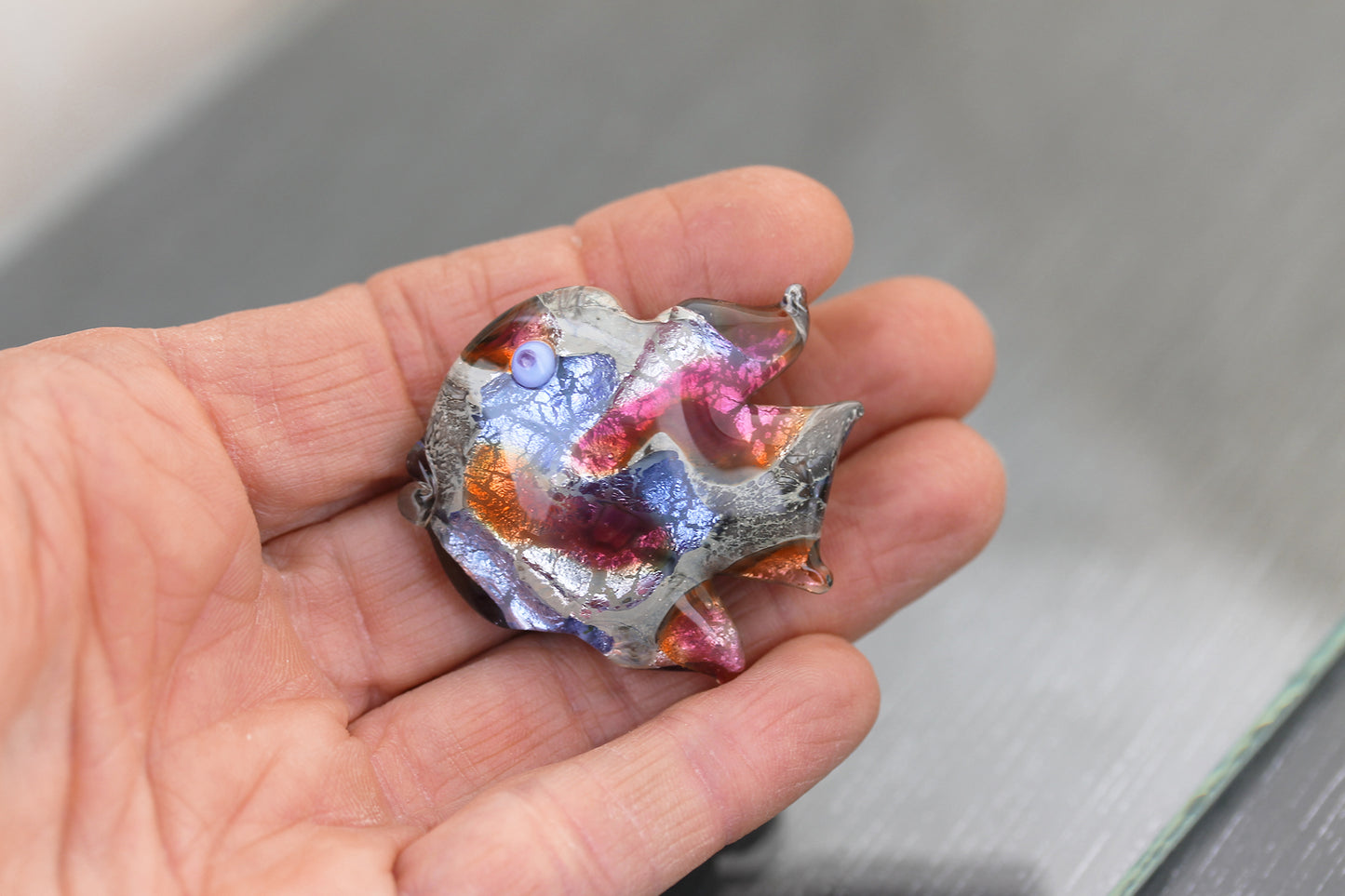 Pink, peach & lavender blue lampwork glass fish focal Bead #0125092