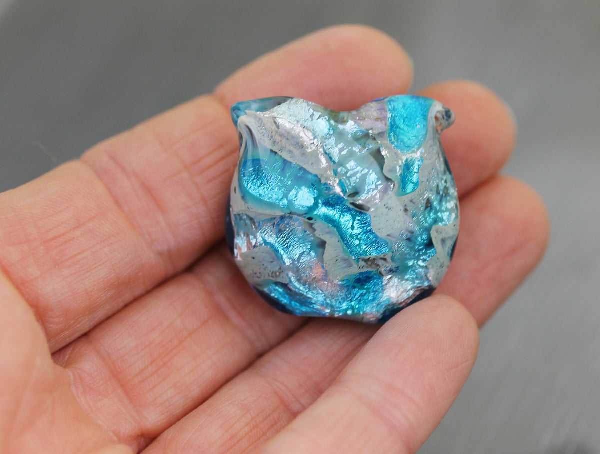 Perle Hibou Sea Rocks bleu turquoise en verre #2502606