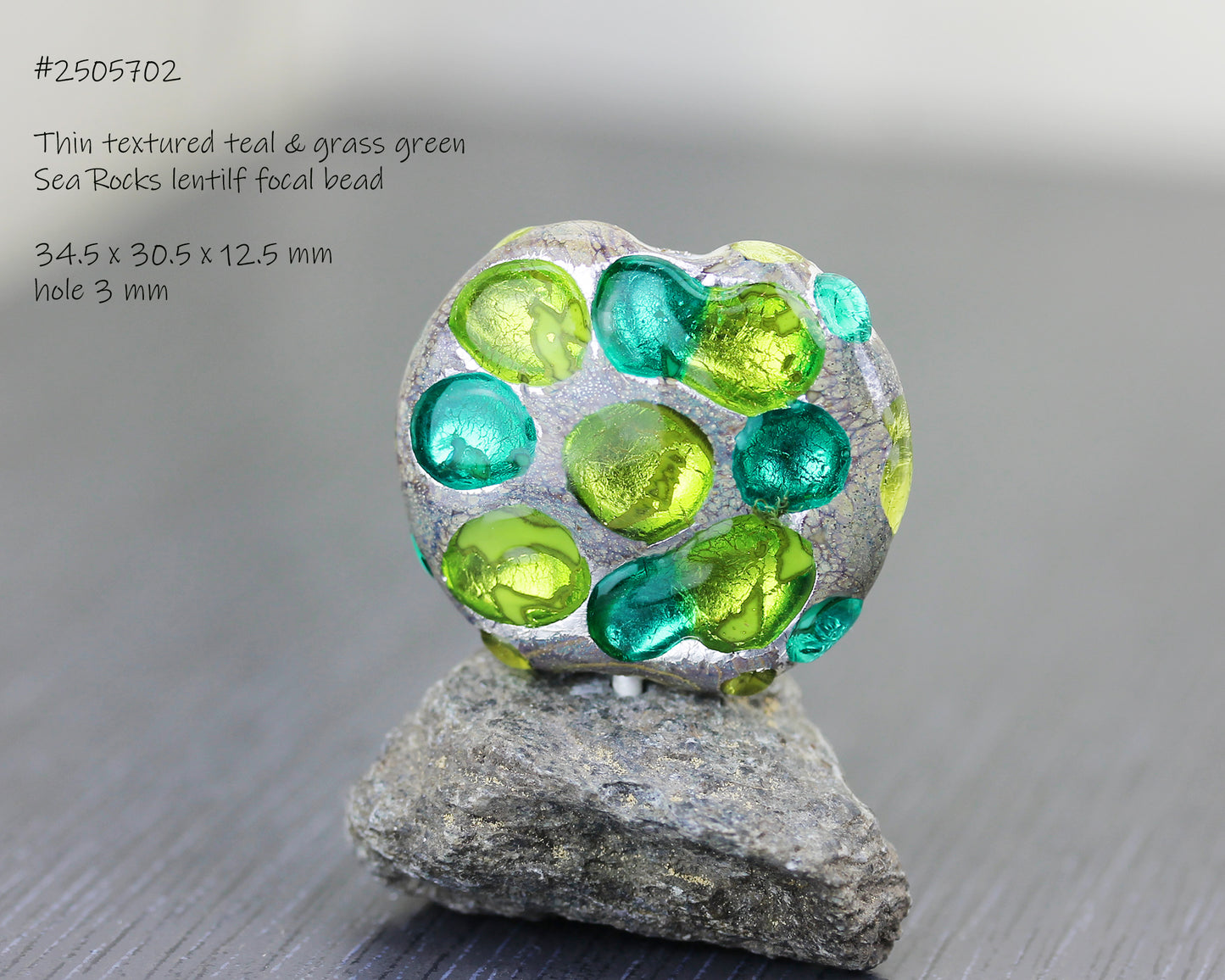 Textured teal & grass green Sea Rocks lentil focal bead #2505701