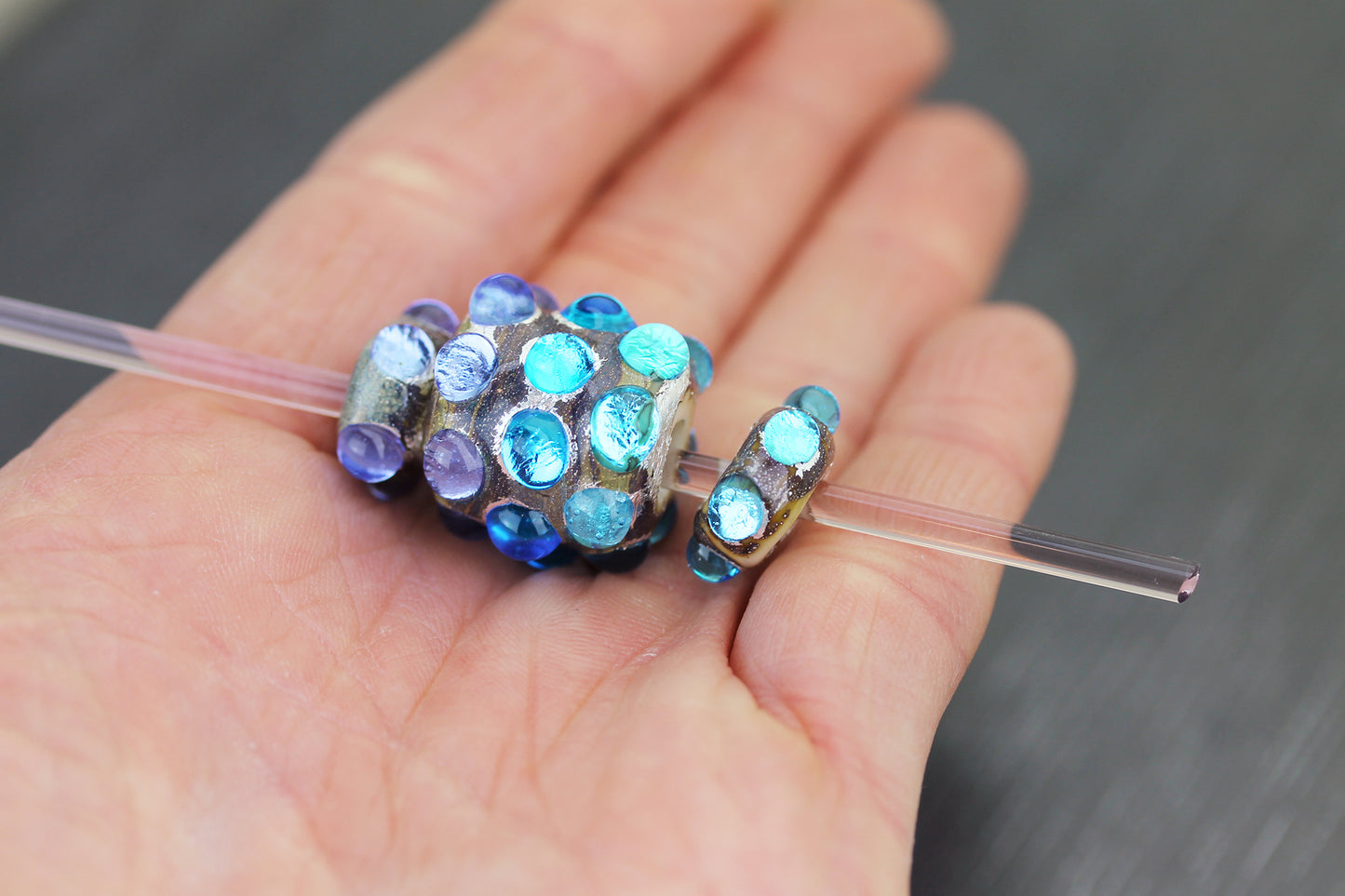 Aqua & lavender large hole bead Sea Rocks trio #2505705