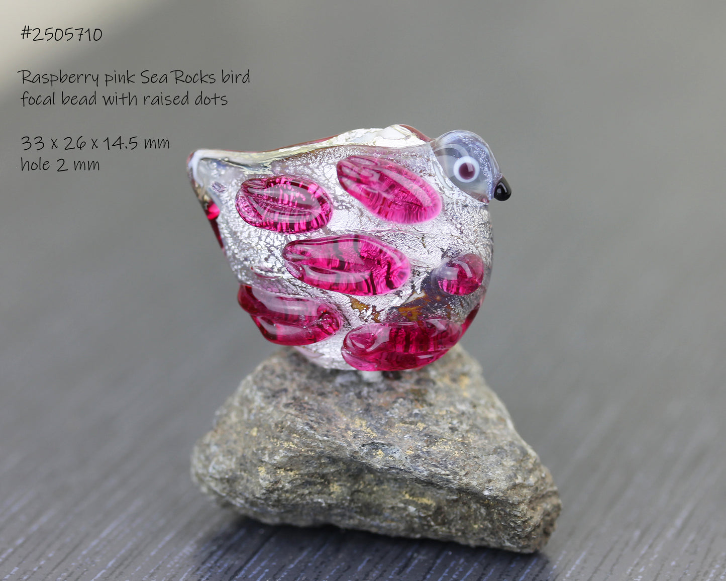 Raspberry pink Sea Rocks bird focal bead #2505710