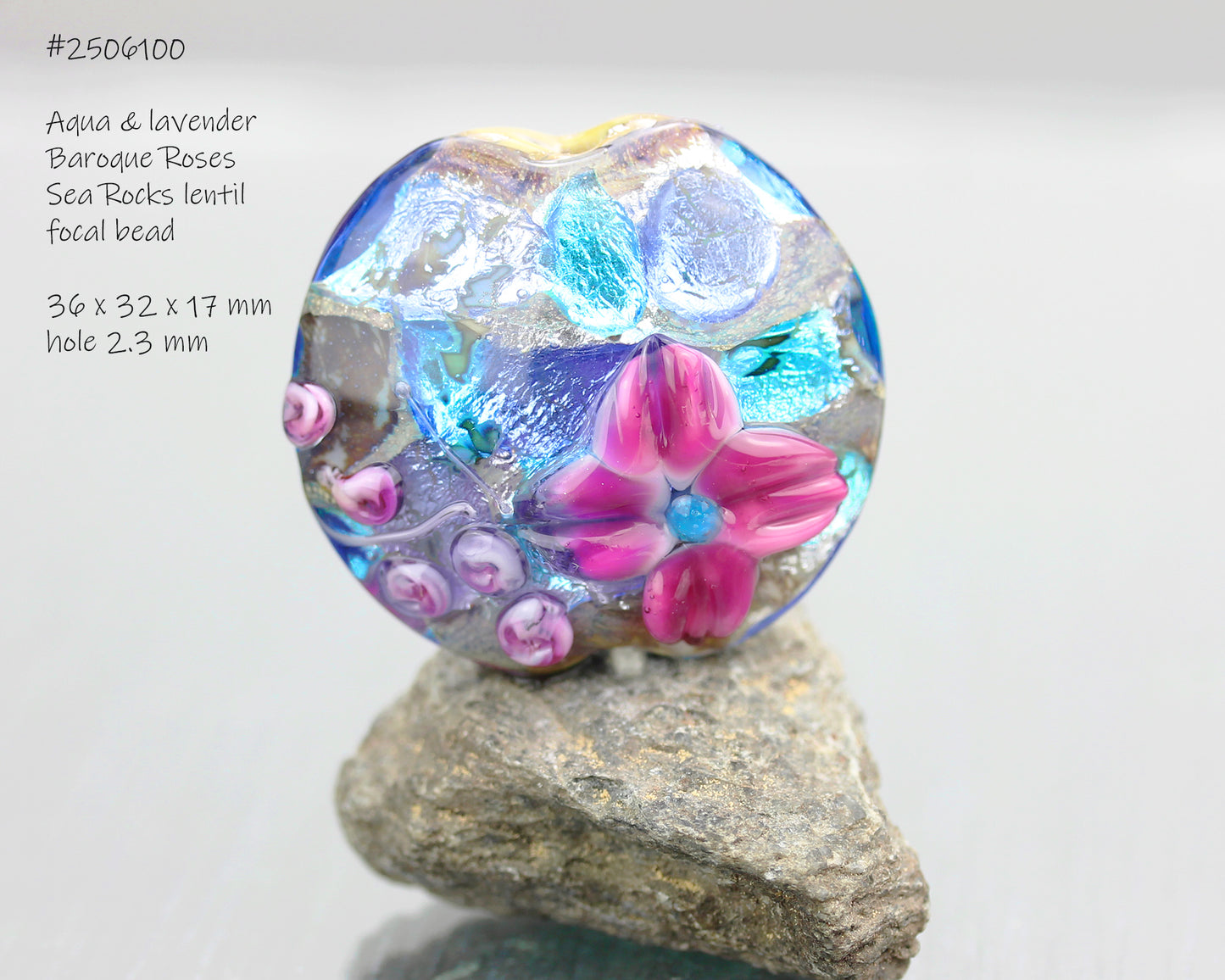 Perle lentille Sea Rocks turquoise & bleu ciel florale #2506100