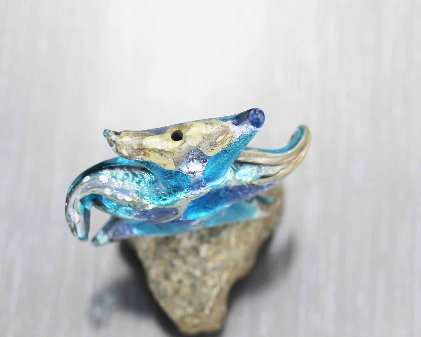 Perle étoile de mer turquoise et verte et argent en verre Sea Rocks #2505102