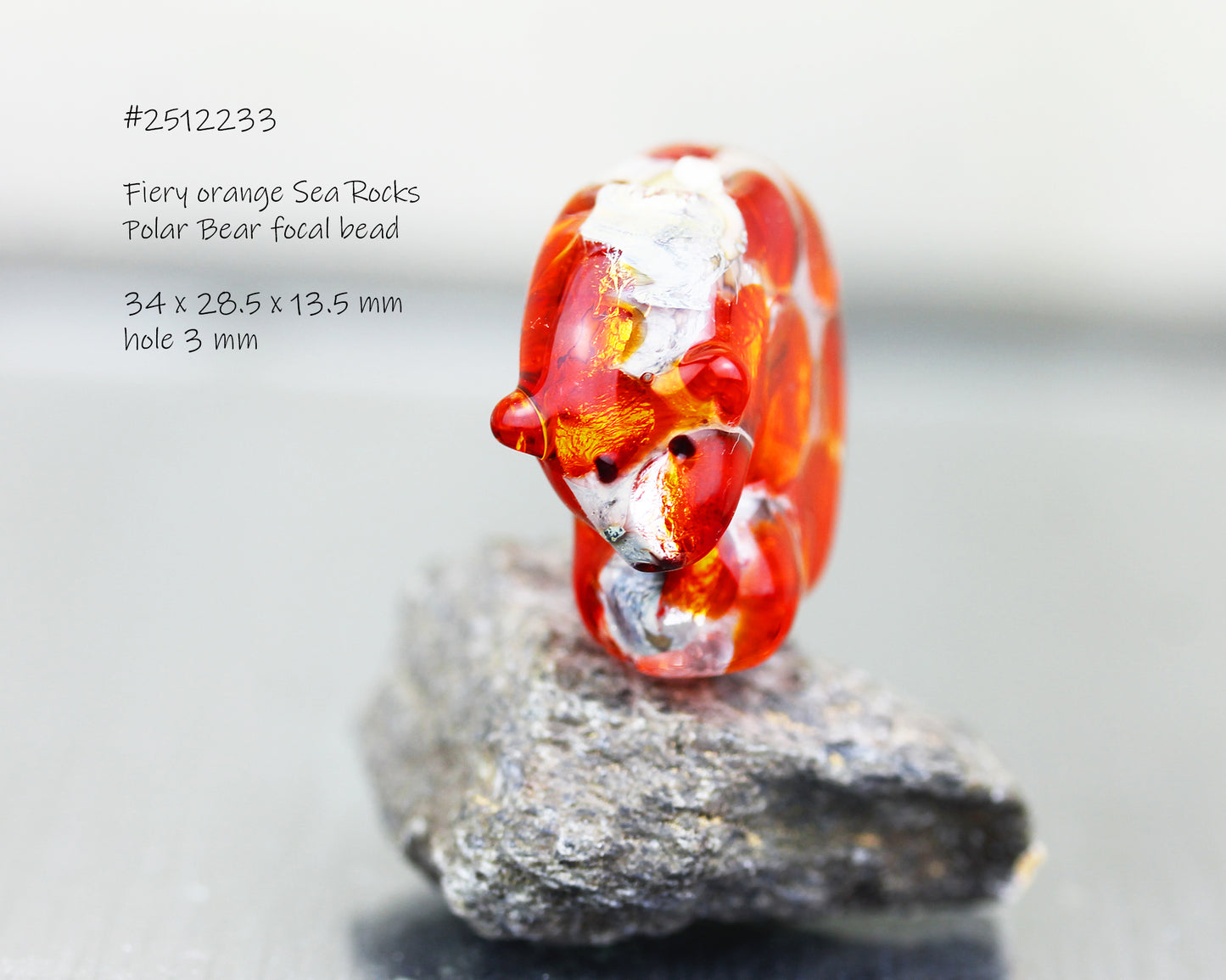 Fiery red Sea Rocks Polar Bear Glass Bead #2512233