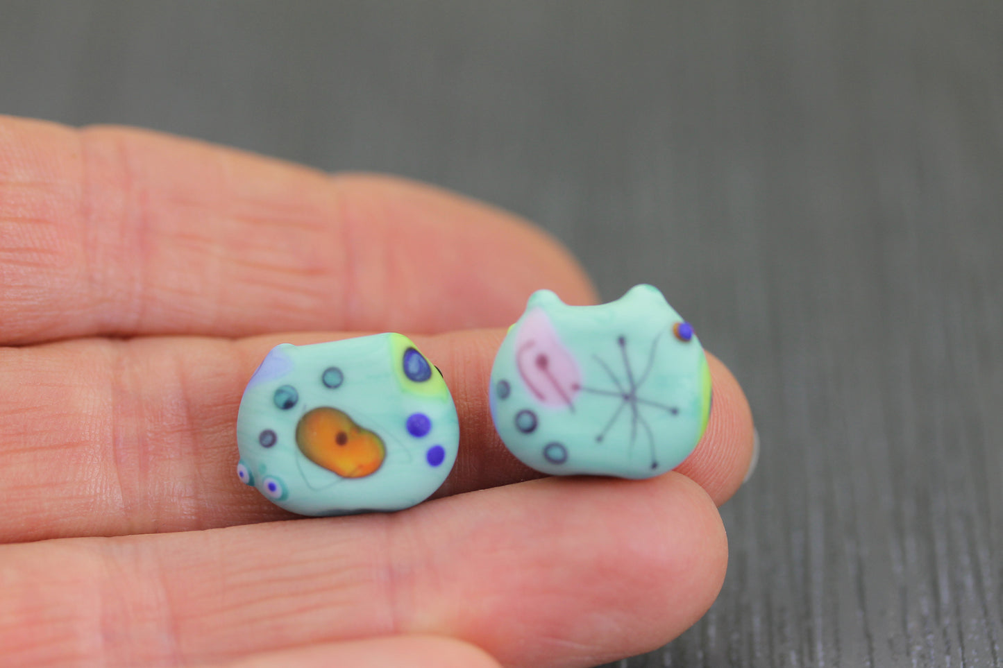 2 Perles en verre Chats turquoises Miro SUR COMMANDE