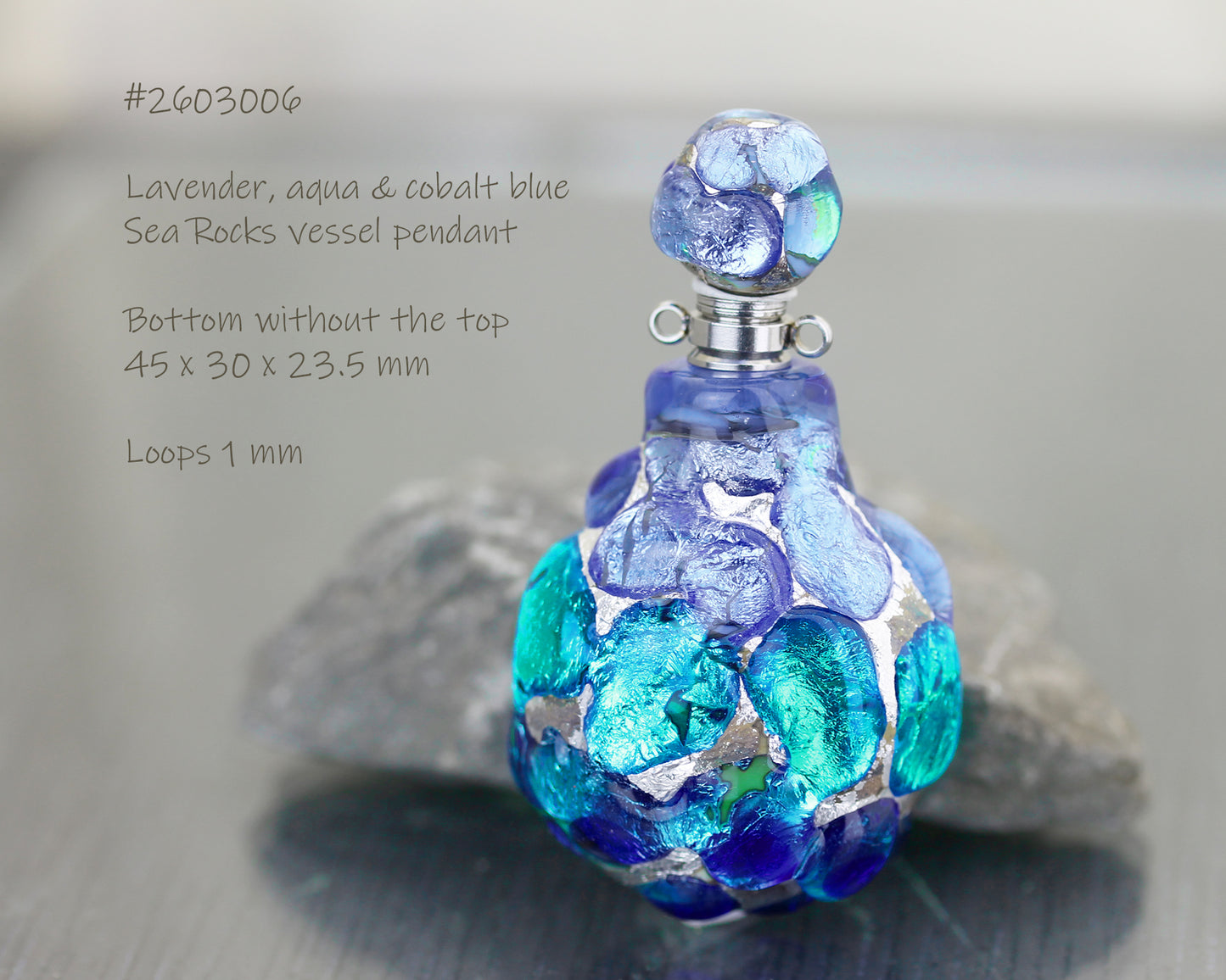 Lavender blue, aqua & cobalt Sea Rocks vessel pendant - #2603006
