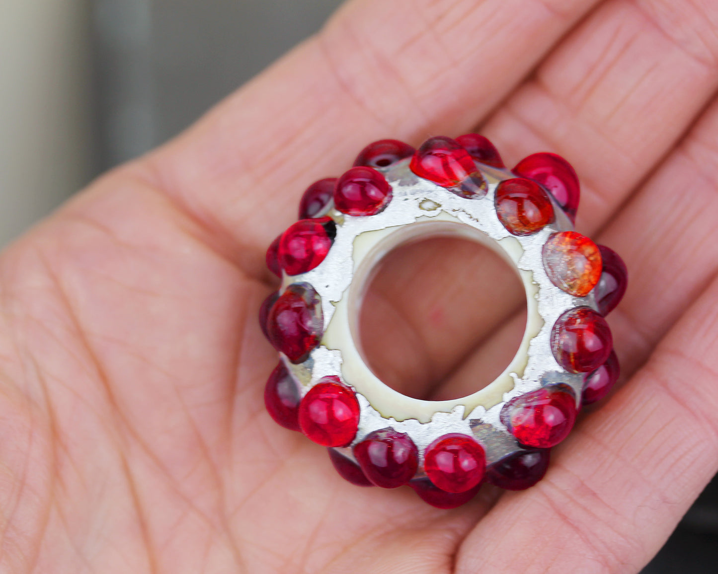Large ruby red Sea Rocks big hole disc bead #2604311