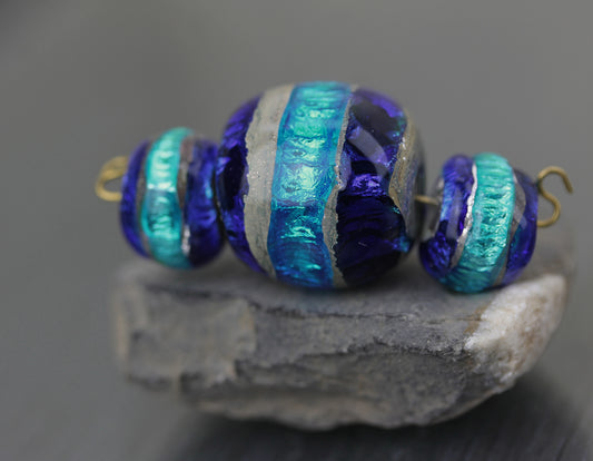 Trio de perles Sea Rocks turquoise/cobalt