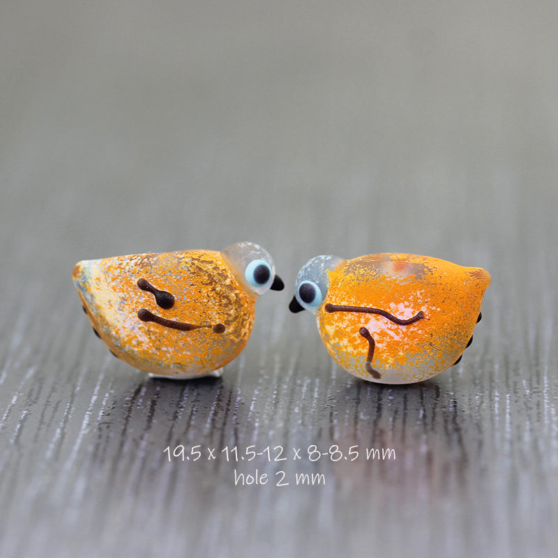 2 Perles en verre Oiseaux oranges
