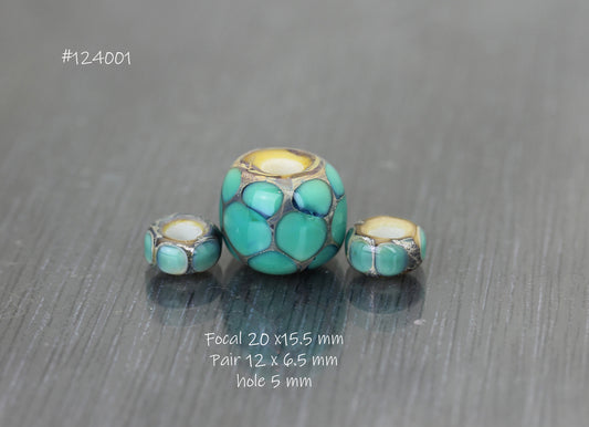 #124001 Trio de perles gros trou Turquoises Sea Rocks