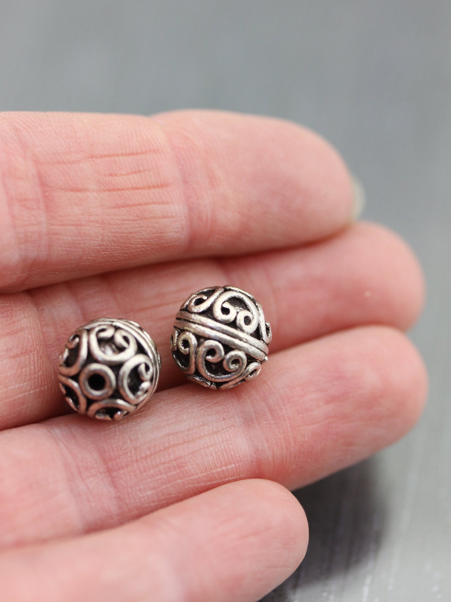 Paire de perles rondes indiennes Ag 925. Fournitures perles en argent 925 rondes intercalairesen argent Perles rondes Perles Bali