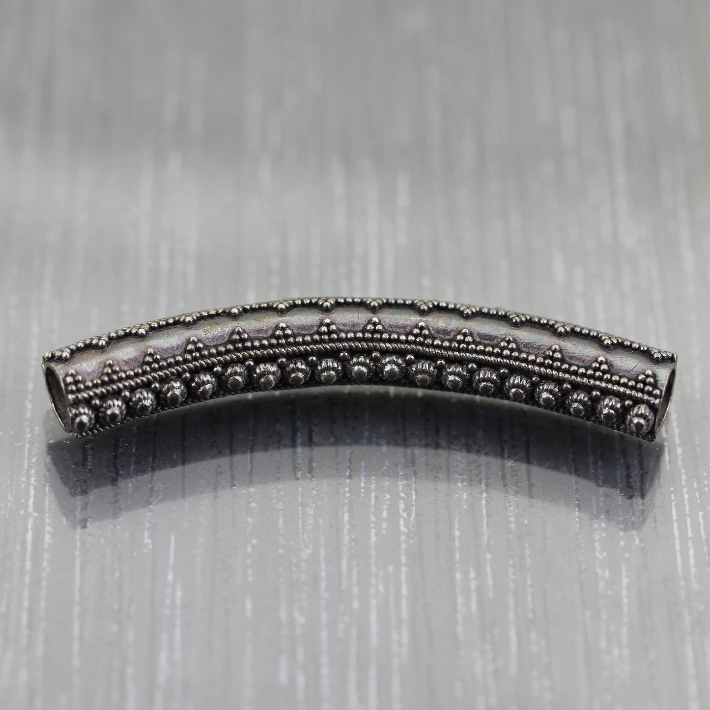 Long tube perle en argent cylindre à gros trou Argent 925 Sterling motif dots granulé. Fournitures de bijouterie, Intercalaires argentés,