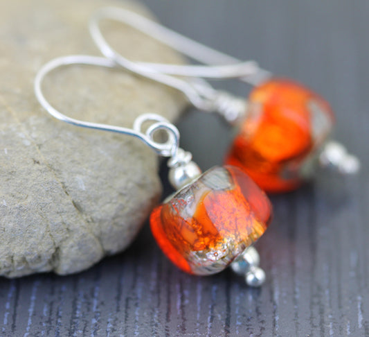 Fiery Orange Sea Rocks Pendant Earrings