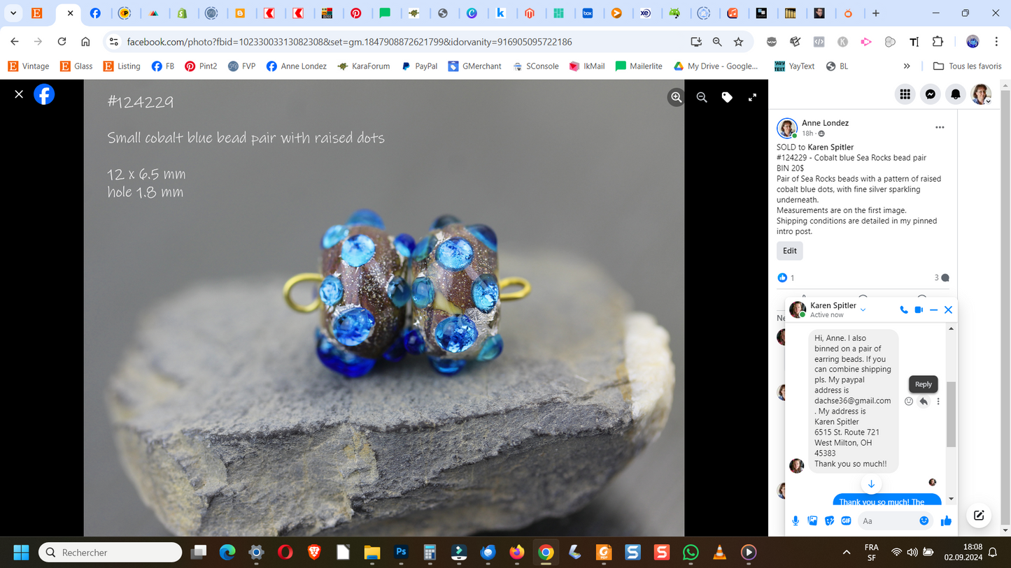 Cobalt blue Sea Rocks bead pair #124229