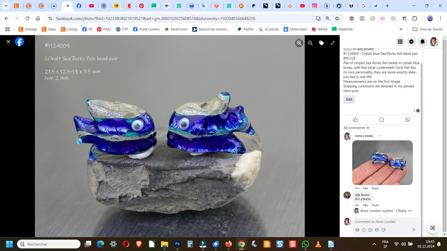 Cobalt Sea Rocks fish bead pair #1124009