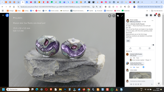 Purple Sea Rocks coin bead pair  #1124011