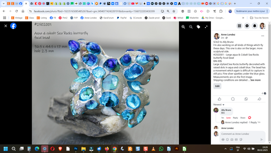 Large aqua & Cobalt Sea Rocks butterfly focal bead #2502001