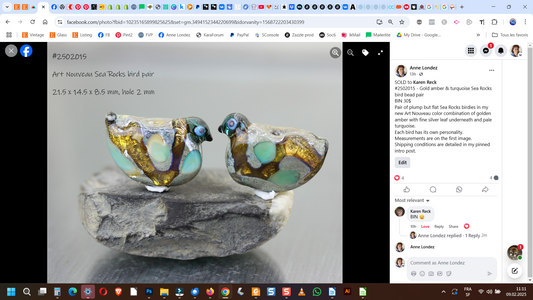 Gold amber & turquoise Sea Rocks bird bead pair #2502015 -