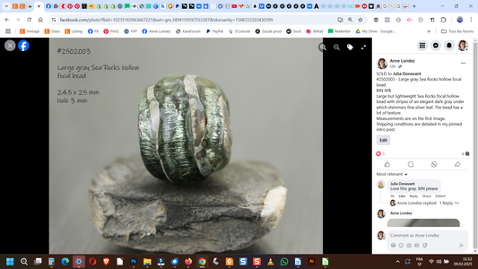 Large gray Sea Rocks hollow focal bead #2502003