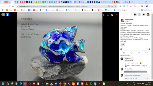 Cobalt / aqua moiré Sea Rocks fish focal bead #2502023