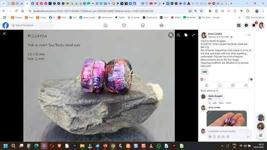 Pink / purple Sea Rocks bead pair # -1224734