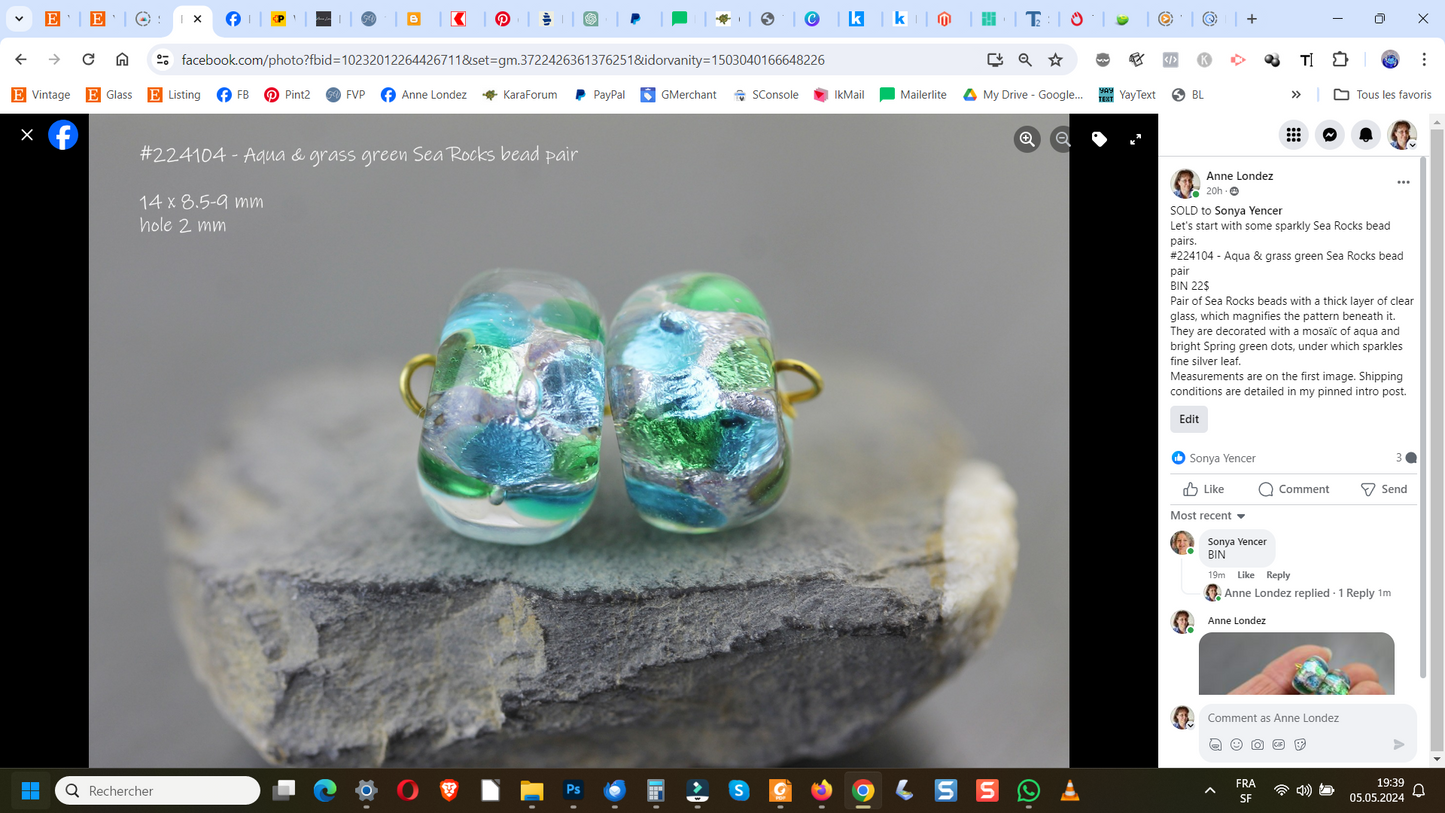 Aqua & green Sea Rocks bead pair  #524104