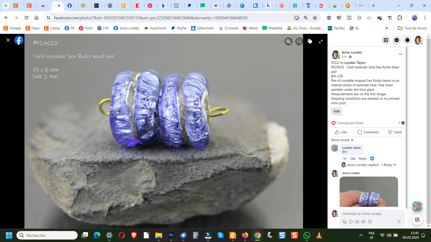 Lavender blue Sea Rocks bead pair #524020