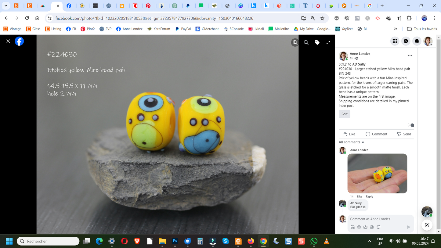 Etched Yellow Miro Bead Pair #224030