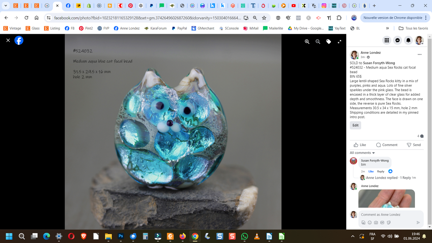 Aqua Sea Rocks cat focal bead #524032