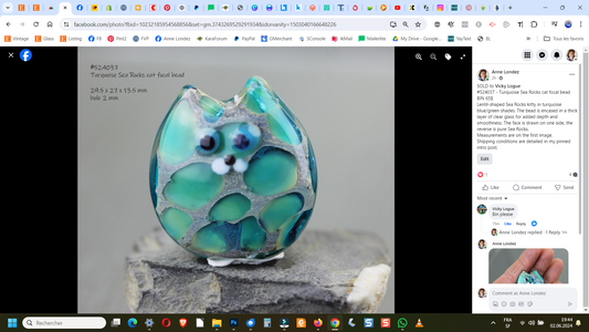 Turquoise Sea Rocks cat focal bead #524037