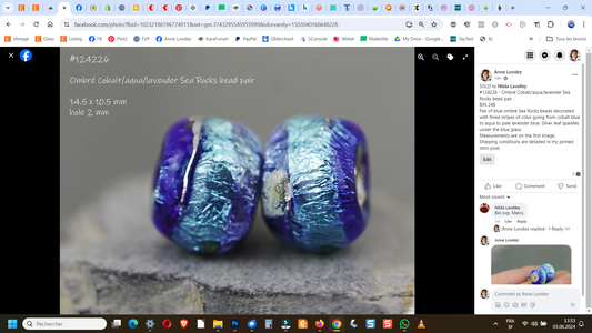 Pair of cobalt, aqua & lavender  Sea Rocks beads #124226