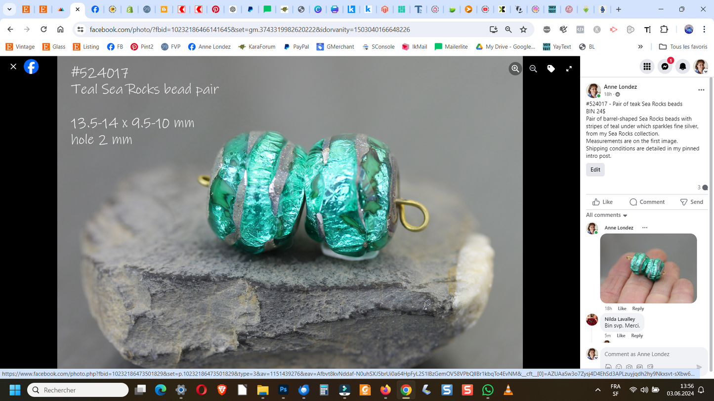 2 Perles en verre Bleu vert Sea Rocks #524017