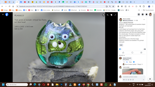 Teal, lavender & green Sea Rocks cat focal bead #240623