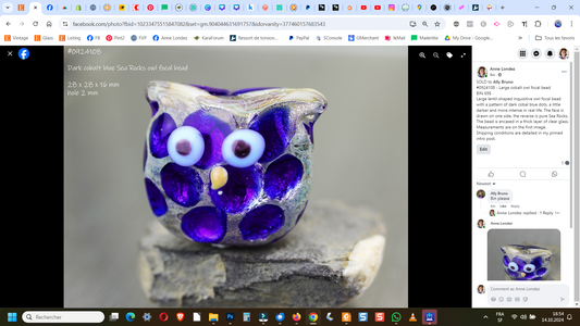 Large cobalt Sea Rocks owl focal bead #0924108