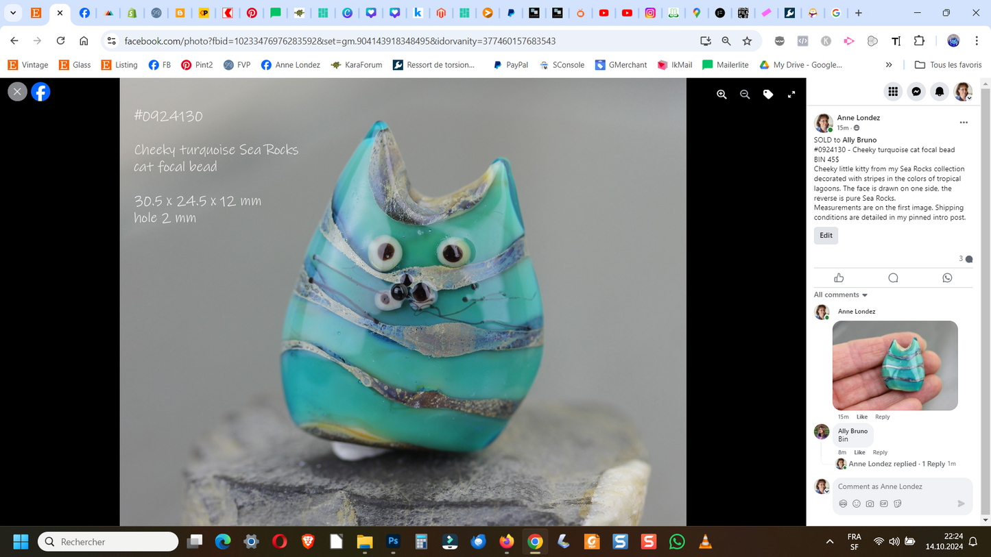 Cheeky turquoise cat bead #0924130