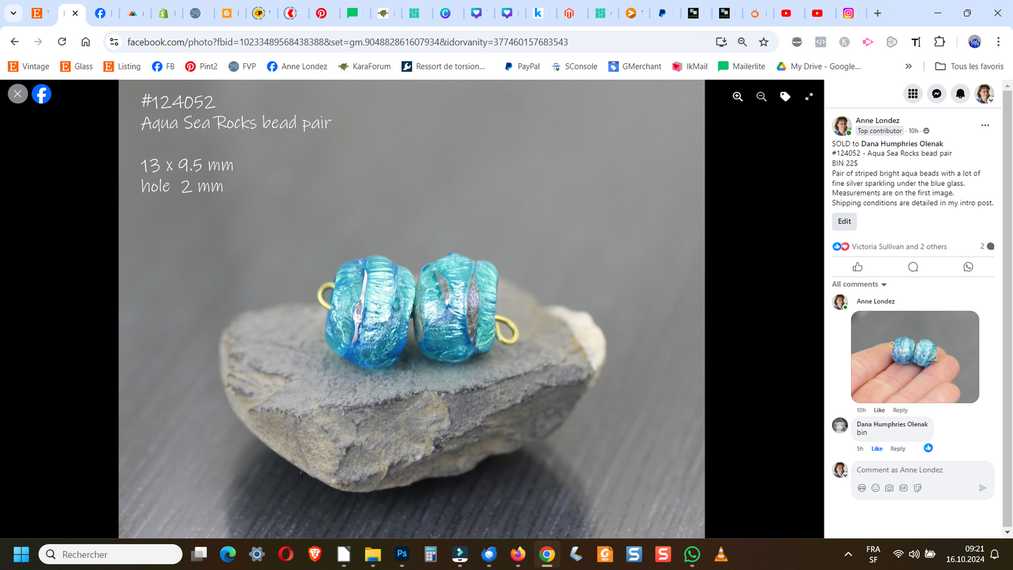 Aqua Sea Rocks bead pair #124052