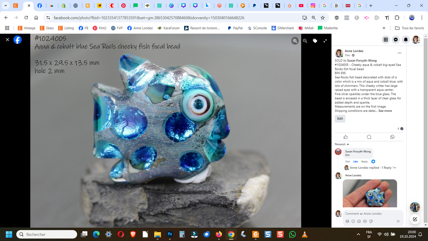 Aqua/cobalt Sea Rocks fish bead #1024005