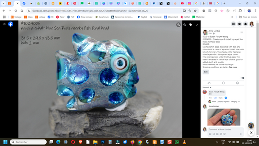 Aqua/cobalt Sea Rocks fish bead #1024005