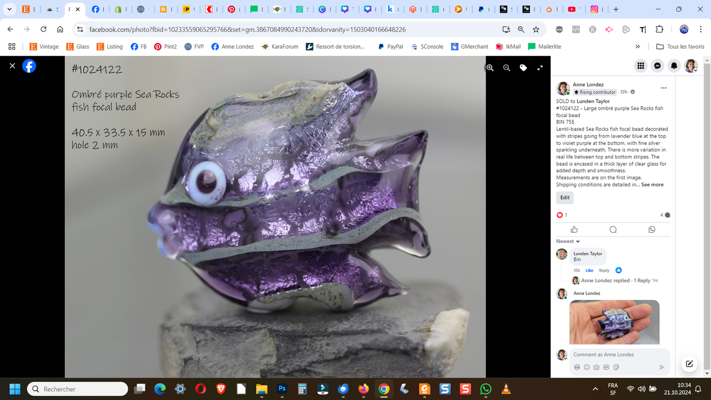 Purple Sea Rocks fish focal bead #1024122