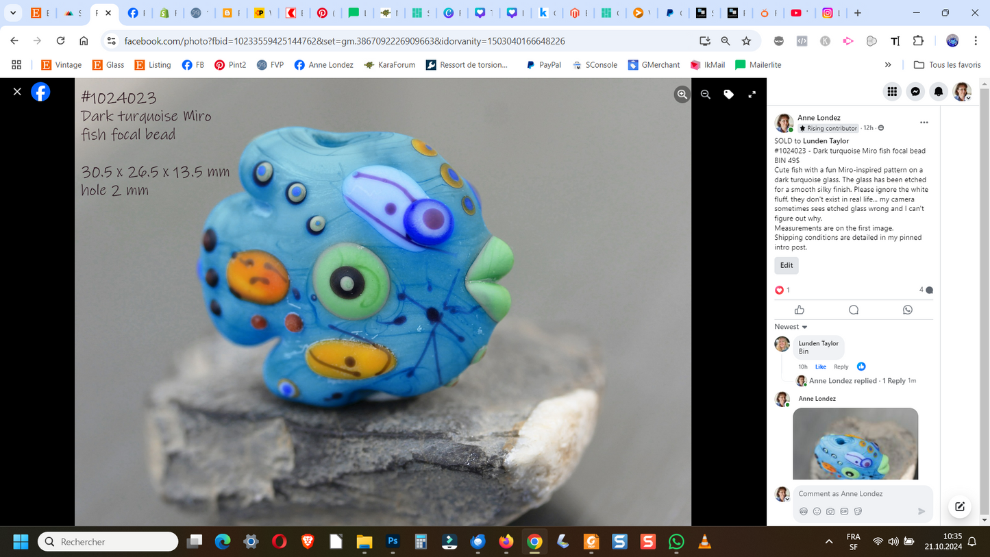 Turquoise MIro fish focal bead #1024123