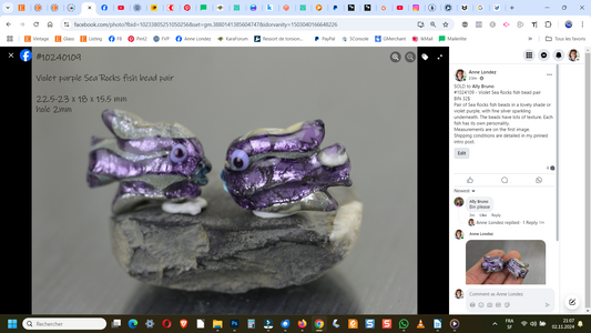 Purple Sea Rocks fish bead pair #1024109