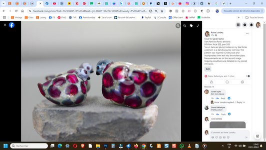 Dark red Sea Rocks bird bead trio