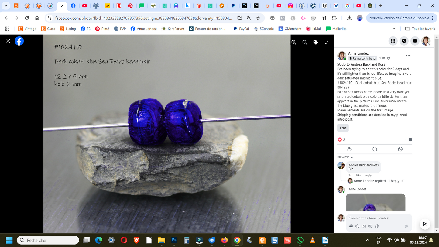 Dark Cobalt Sea Rocks bead pair #1024110