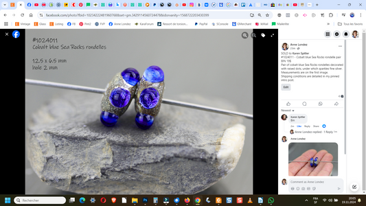 Cobalt blue Sea Rocks rondelle bead pair #1024011